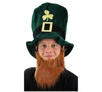 Lot de 6 chapeaux irlandais avec barbe attachée - Chapeau haut-de-forme en velours avec barbe roux attachée - Parfait pour la St Paddys Day événements sportifs et autres événements déguisés Leprechaun