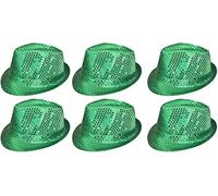 Lot de 6 chapeaux trilby à paillettes en rouge, noir, argent, or, violet, vert ou rose - Accessoire de déguisement Fedora - Pour homme et femme