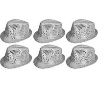 Lot de 6 chapeaux trilby à paillettes en rouge, noir, argent, or, violet, vert ou rose - Accessoire de déguisement Fedora - Pour homme et femme