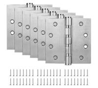 Lot de 6 charnières de porte en acier inoxydable de 10,2 x 10,2 cm, charnières de porte robustes à roulement à billes avec coins carrés pour portes extérieures et intérieures, argenté