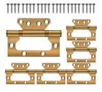 Lot de 6 charnières de porte noires sans mortaise de 12,7 cm en acier inoxydable à roulement lisse, charnières d'armoire, quincaillerie pour meubles - Doré