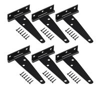 Lot de 6 Charnières en T avec Vis de Montage, Robuste Charnière de Portes pour Portes de Grange Portail en Bois et Fenêtre, Noir