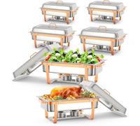 Lot de 6 Chauffe-Plats Buffets Chauffants, Plat-Réchaud Set Professionnel 9L avec Cadre Pliable pour Fêtes Mariages Pique-Niques