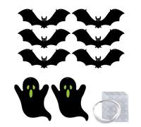 Lot de 6 chauves-souris + 2 fantômes de décoration d'Halloween avec ligne de pêche et pastilles adhésives pour fenêtre, mur, porte, intérieur et extérieur, décoration de chauve-souris effrayante comme