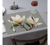 Lot de 6 chemins de table d'été blancs en fleurs de magnolia pour salle à manger, nappe, décorations de table de Pâques