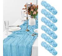 Lot de 6 Chemins de Table en Étamine Bleu Ciel, 3 m x 88,9 cm, Décoration de Table Rustique en Gaze Transparente pour Mariage, Fête