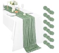 Lot de 6 Chemins de Table en étamine Chemin de Table Bohème en Gaze de 55 x 300 cm, Chemin de Table Rustique et Romantique pour fête de Mariage Thanksgiving décoration de Noël (Sage Vert)