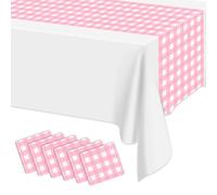 Lot de 6 chemins de table vichy roses et blancs - 35,6 x 274,3 cm - Rectangulaires - Imperméables - Pour pique-nique, fête d'anniversaire, vacances - Fournitures de plein air