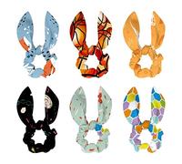 Lot de 6 chouchous à cheveux avec nœud - Accessoires pour cheveux - Pour femmes et filles - Jaune, bleu, blanc, orange - Géométrique hexagonal