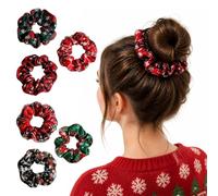 Lot de 6 chouchous de Noël, rouge et vert à carreaux pour queue de cheval | Six chouchous doux avec des imprimés arbre de Noël, Père Noël et élans ajoutent un charme saisonnier aux queues de cheval et