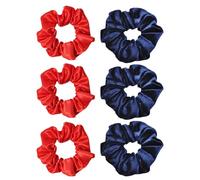 Lot de 6 chouchous pour femmes, chouchous en velours doux en jersey doux avec élastiques à cheveux pour queue de cheval, accessoires pour cheveux pour femmes et filles (bleu marine/rouge)