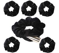 Lot de 6 chouchous pour femmes et filles avec poche en mousseline de soie pour queue de cheval, chouchous doux pour femmes et filles, élastiques à cheveux noirs