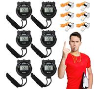 Lot de 6 chronomètres numériques, minuterie à grand écran, chronographe de poche pour football, basket-ball, course, natation, fitness, avec sifflet en acier inoxydable