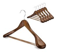 Lot de 6 cintres en bois à épaules larges avec barre antidérapante pour pantalon, finition lisse, cintre en bois massif (vintage, cintres en bois à épaules larges)