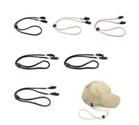 Lot de 6 Clips de Retenue de Chapeau Réglables - Coupe-Vent Attache Casquette Anti-Perte pour Pêche, Randonnée, Camping, Voyages (Noir, Rose, Beige, Bleu, Café)