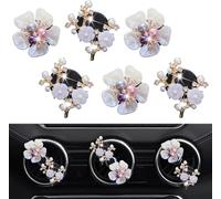 Lot de 6 clips pour grille d'aération de voiture en forme de marguerite - Diffuseur de strass - Décoration intérieure de voiture - Accessoires pour femmes et filles