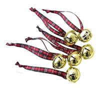 Lot de 6 clochettes de Noël écossaises à carreaux rouges pour décoration à suspendre au sapin - Tissu en fer - Décoration festive (I)