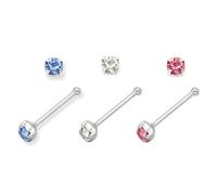 Lot de 6 clous de nez en argent sterling avec oxyde de zirconium - Taille : minuscule - 1,5 mm - Clous simples avec extrémité boule - Coffret cadeau 5511SET, Argent sterling Zircone cubique, Zircon