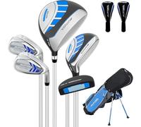 Lot de 6 clubs de golf pour enfants de 4 à 12 ans avec sac de support, entraînement 1#, hybride 5#, 6/7#, 9/P# et putter droitier pour garçons et filles, bleu