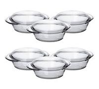 Lot de 6 cocotte ronde avec couvercle, casserole avec poignées en verre, capacité 1.9 L - Longueur 27.2 x Profondeur 22.5 x Hauteur 6.9 cm -JUANIO- Transparent G