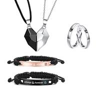 Lot de 6 colliers assortis en forme de cœur magnétique pour lui et elle, anneaux soleil et lune pour couples, bracelets de relation pour petite amie, petit ami, Pierre, Andere