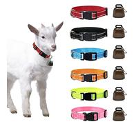 Lot de 6 colliers réfléchissants pour chèvre avec clochettes, fournitures anti-perte de pâturage, collier réglable en nylon avec clochette en bronze pour petits animaux de ferme, chèvre, mouton, cheval, vache (6 cloches, 6 colliers)