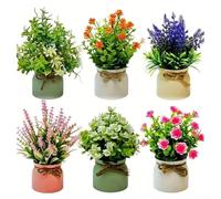 Lot de 6 compositions florales artificielles en plastique dans des pots ornés de nœuds pour décoration intérieure de maison, bureau (6 pot-2)