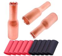 Lot de 6 connecteurs de calibre 0 à 2 AWG 1/0 AWG à 2 AWG non isolés, connecteurs réducteurs non isolés, sertissages solides en cuivre pur nu pour connecteurs d'épissure de fils, avec tube