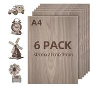 Lot de 6 Contreplaqué Noyer 3mm A4,300 x210mm Panneau Feuille Découpe Laser, Planche Bois pour Pyrogravure, Gravure, projet de bricolage, Maquette