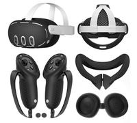 Lot de 6 coques de protection en silicone pour Meta Quest 3 VR - 6 pièces - Coque de protection pour manette tactile - Cache d'objectif - Cache-yeux - Noir