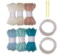 Lot de 6 cordes colorées en polyester avec aiguille à gros chas et fil de sculpture - 7 mm x 5 m - Corde tressée creuse pour loisirs créatifs - Fil à tricoter pour attrape-rêves et perles