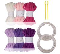 Lot de 6 cordes colorées en polyester avec aiguille à gros chas et fil de sculpture 7 mm x 5 m Corde tressée creuse pour loisirs créatifs, tricot, cordon creux multicolore