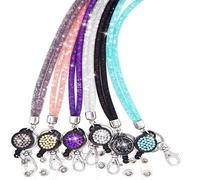 Lot de 6 cordons en cristal avec strass - Porte-carte avec cordon rétractable et porte-clés - Pour étudiants et employés, Type 1, 47 cm (17.8 inches) lanyard, 50 cm (20 inches) extendable badge holder