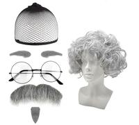 Lot de 6 costumes de grand-père, 6 pièces avec perruque de grand-père, costume d'Albert Einstein, barbe à sourcils et lunettes pour carnaval, Halloween et cosplay - Vieux homme réaliste