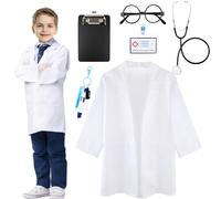 Lot de 6 costumes de médecin pour enfants avec blouse de laboratoire et carte d'identité avec accessoires de déguisement de médecin pour filles, garçons, Halloween, anniversaire, carrière (12 à 14 ans