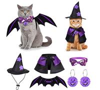 Lot de 6 costumes d'Halloween pour chat - Costume amusant de magicien - Ailes - Chapeau réglable - Nœud papillon - Cravates - Ornement d'Halloween - Cloches