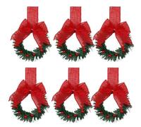 Lot de 6 couronnes de Noël avec ruban, mini couronnes de décoration de ferme artificielles à suspendre pour guirlandes de Noël