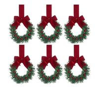 Lot de 6 couronnes de Noël avec ruban, mini couronnes de décoration de ferme, guirlandes artificielles pour Noël à suspendre