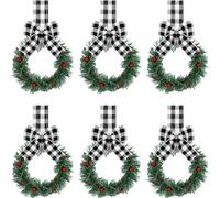Lot de 6 couronnes de Noël avec ruban, mini couronnes de décoration de ferme, guirlandes artificielles à suspendre pour Noël