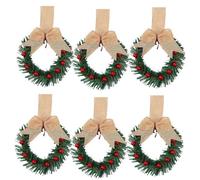 Lot de 6 couronnes de Noël avec ruban, mini couronnes de décoration de ferme pour Noël F guirlandes artificielles à suspendre