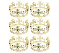 Lot de 6 couronnes de roi en plastique doré avec bijoux attachés - Accessoire de déguisement