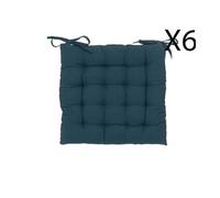PEGANE Lot de 6 Coussins de Chaise, Coussin d'assise en Coton Coloris Bleu foncé - Longueur 38 x Profondeur 38 x Hauteur 4.5 cm
