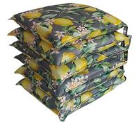 Lot de 6 Coussins de Chaise Cuisine 40x40x5 cm - Coussins Carrés Confortables avec Liens - Housse Amovible et Lavable - Coussin d’Assise Imprimé pour Salle à Manger et Jardin (6 Limoni In Fiore)