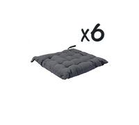 Lot de 6 Coussins de chaise en coton Gris foncé, 38 x 38 cm --