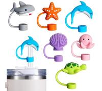 Lot de 6 Couvercles de Paille Pour Tasse Stanley, Anti-poussière, en Silicone, 10 mm Embouts de Paille Réutilisables pour Accessoires de Gobelet Stanley Cup (Animaux Marin)