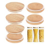 Lot de 6 couvercles en bambou pour casseroles avec joint en silicone, couvercles de rangement en verre réutilisables, couvercles en verre de bambou pour bocaux Gu-Pot