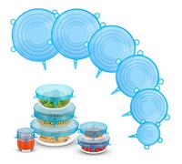 Lot de 6 couvercles extensibles en silicone, zéro déchet, réutilisables pour restes de nourriture, fruits, pots, pots (bleu)