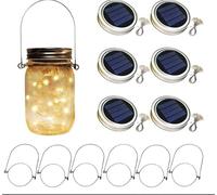 Lot de 6 couvercles solaires Mason Jar - 30 LED à suspendre avec 6 crochets pour extérieur, terrasse, porche, jardin (pot non inclus) (blanc chaud)