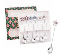 Lot de 6 couverts de Noël avec cuillère et fourchette à café, cuillères à thé, fourchettes à gâteau, crème glacée, dessert, cuillères à café, cadeaux de Noël (vert)