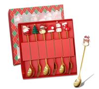 Lot de 6 couverts de Noël, cuillères et fourchettes, cuillères à café, à thé, fourchettes à gâteau, vaisselle de Noël, crème glacée, dessert, cuillères à café, cadeaux de Noël pour femme (rouge)